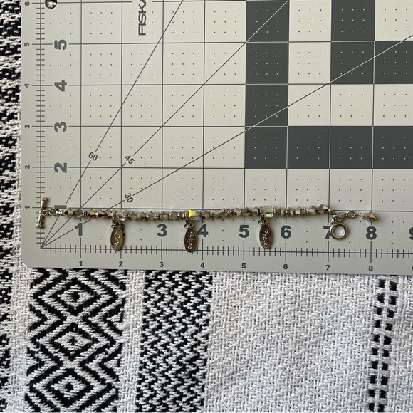 PEACE LOVE HOPE Charms AB Crystal Silver Tone Beaded 7" Bracelet Toggle Clasp - Picture 5 of 14